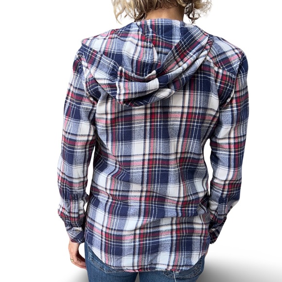 Women's TNA Boyfriend Fit Hooded Blue and Red Plaid XXS - Picture 8 of 16